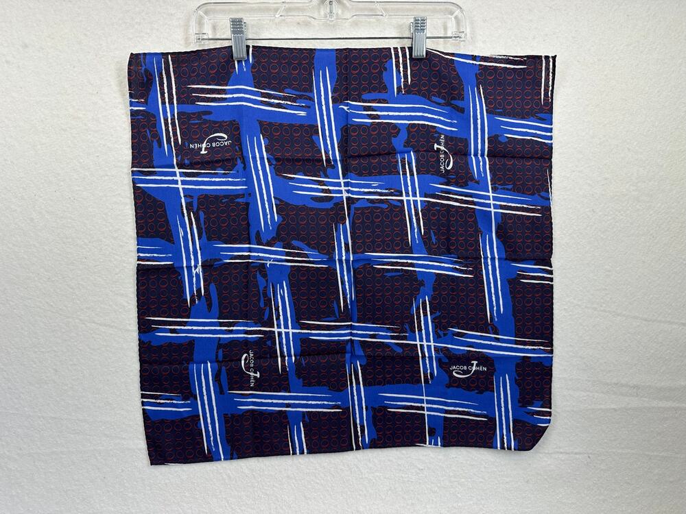 Jacob Cohen Pocket Square 21" Navy Blue Red Abstract Geometric Italian Mens